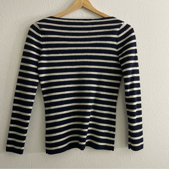 Comme des Garçons Blue White Stripe Long Sleeve Fitted Sweater Top Boat Neck - Picture 2 of 8